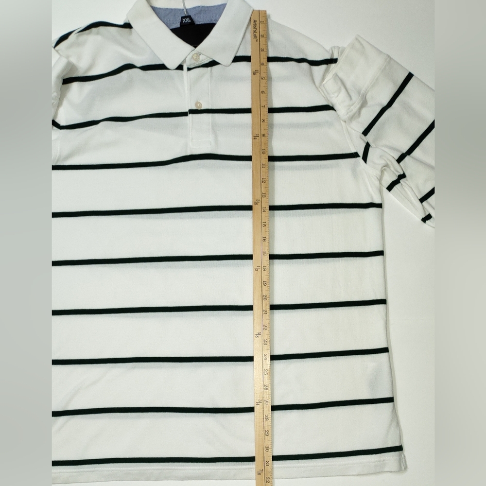 Tommy Hilfiger Men's White/Green Striped Long Sleeve Polo Shirt. - Picture 7 of 10